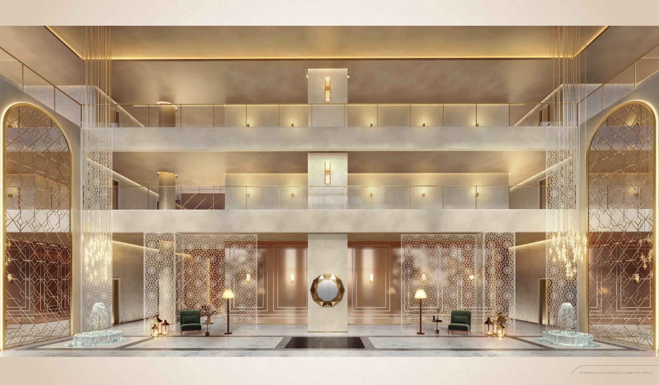 Lobby com pé-direito triplo do The Palace Royal