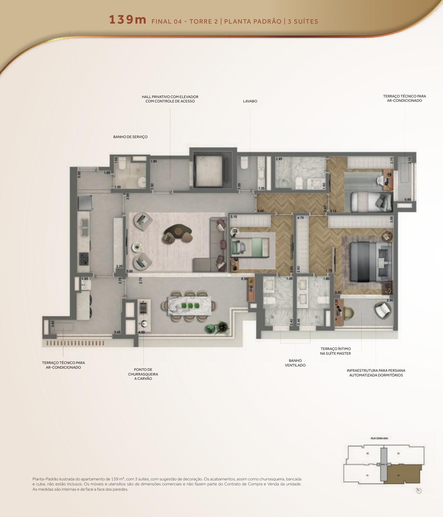 Planta padrão oficial do apartamento de 139 m²