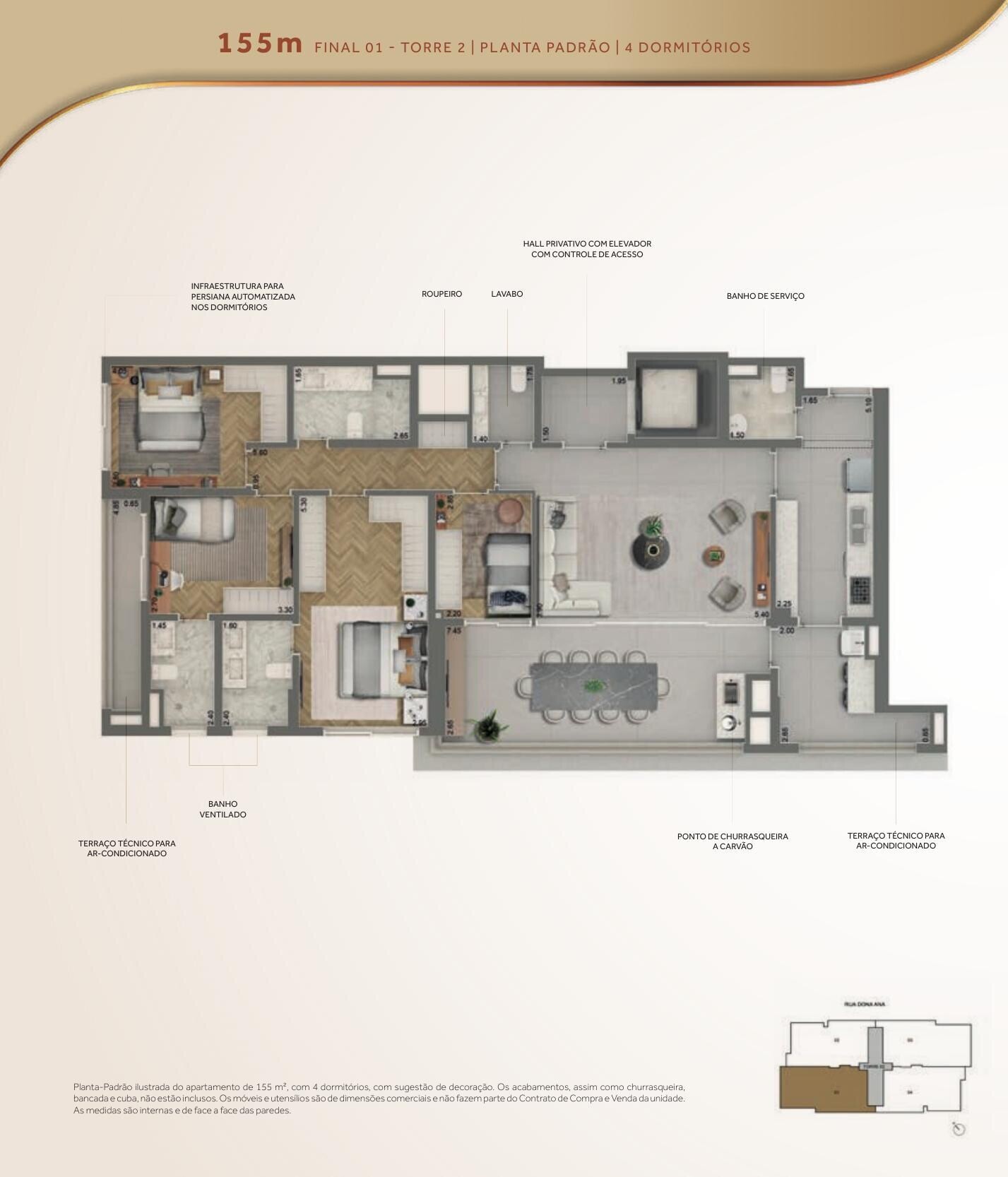 Planta padrão oficial do apartamento de 155 m²